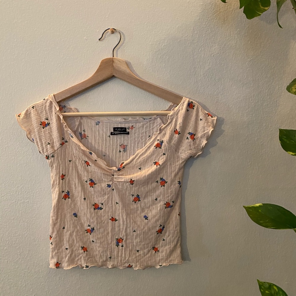 Out From Under Floral Pink Scalloped Top